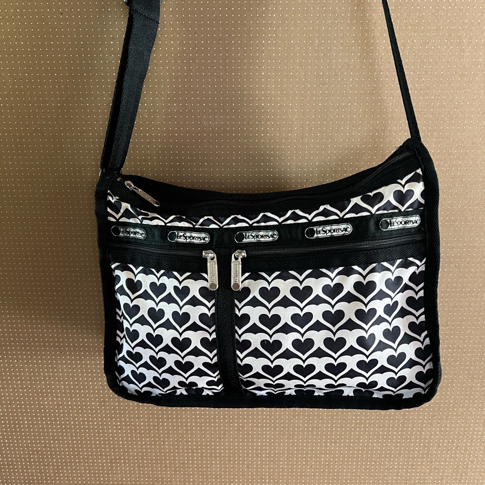 LeSportsac Black and White Geometric Crossbody Bag